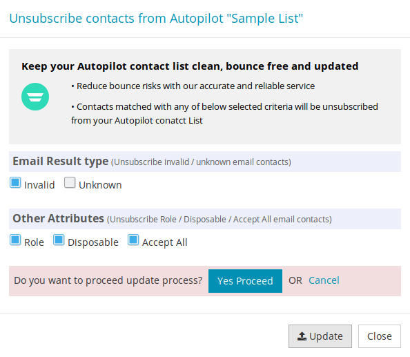 Confirm export Autopilot contact List