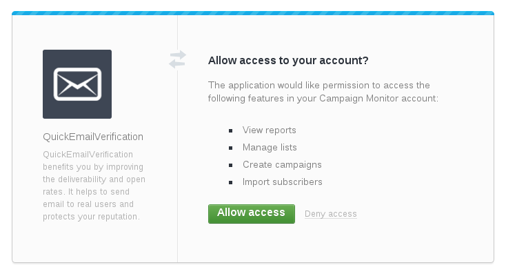 Allow access to CampaignMonitor account