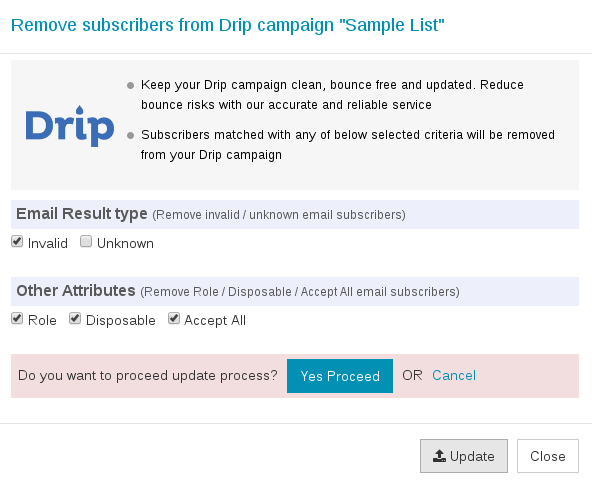 Confirm export Drip list