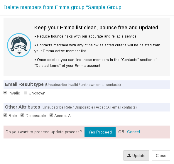 Confirm export Emma group