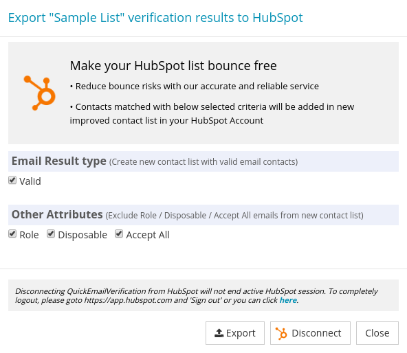 Option for Export HubSpot List