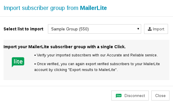 Import subscriber group from MailerLite