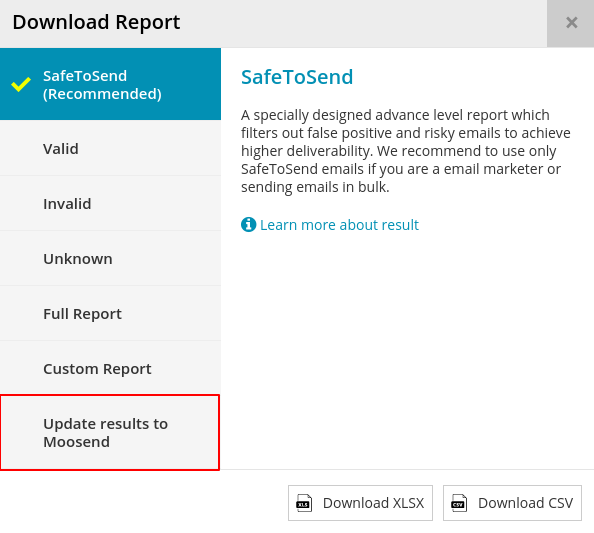 Update moosend list Modal