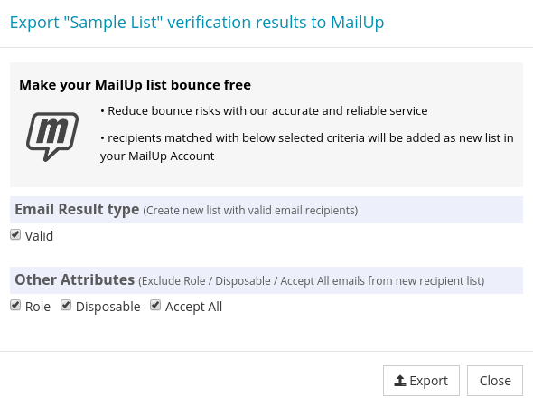 Option for Export MailUp List