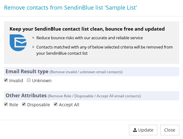 Options to export SendinBlue contact list