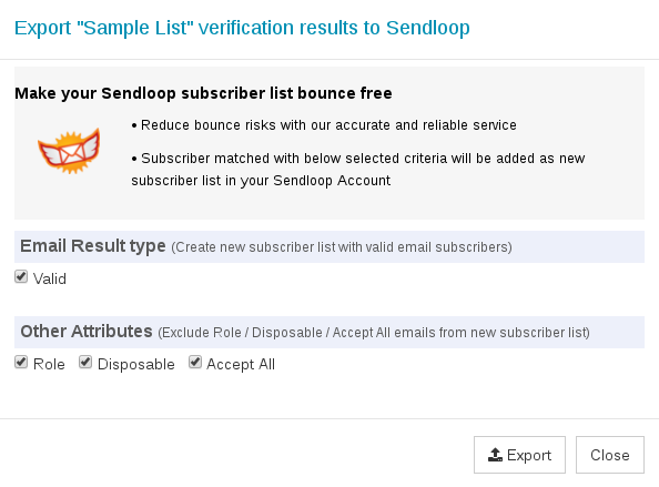 Options to export Sendloop Subscriber List