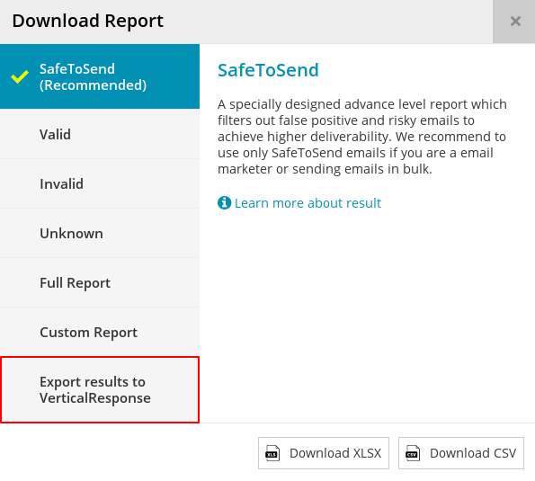 Export VerticalResponse Contact Modal