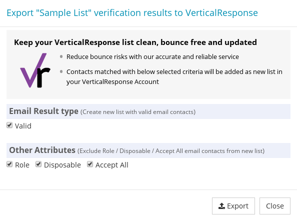Options to export VerticalResponse Contact List